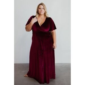 Baltic Born Womens Plus Sz 3X Size Red Velvet Wrap Maxi Dress Event Bridesmaid